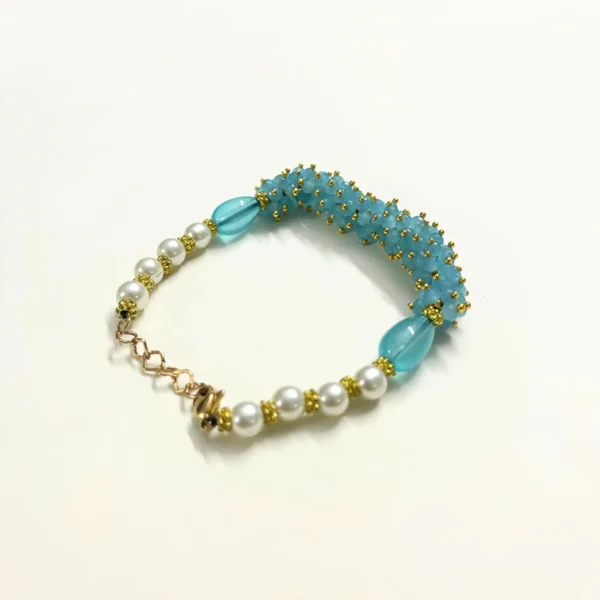 Blue Crystal and Pearl Gold-Toned Bracelet