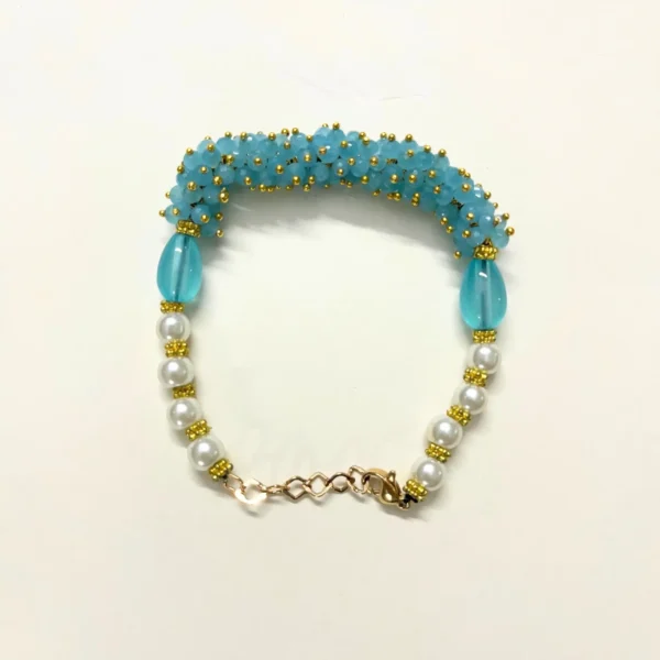 Blue Crystal and Pearl Gold-Toned Bracelet