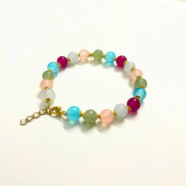 Chic Multi-Colored Bead Bracelet with Gold Star Charms