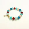 Chic Multicolored Bead Bracelet with Gold-Tone Chain Clasp