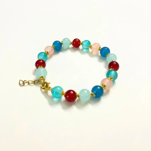 Chic Multicolored Bead Bracelet with Gold-Tone Chain Clasp