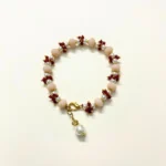 Chic Pink Bead Bracelet with Pearl and Gold-Tone Charm