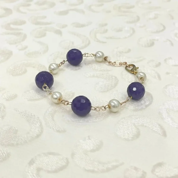 Chic Purple Bead and Pearl Bracelet with Rose Gold Chain