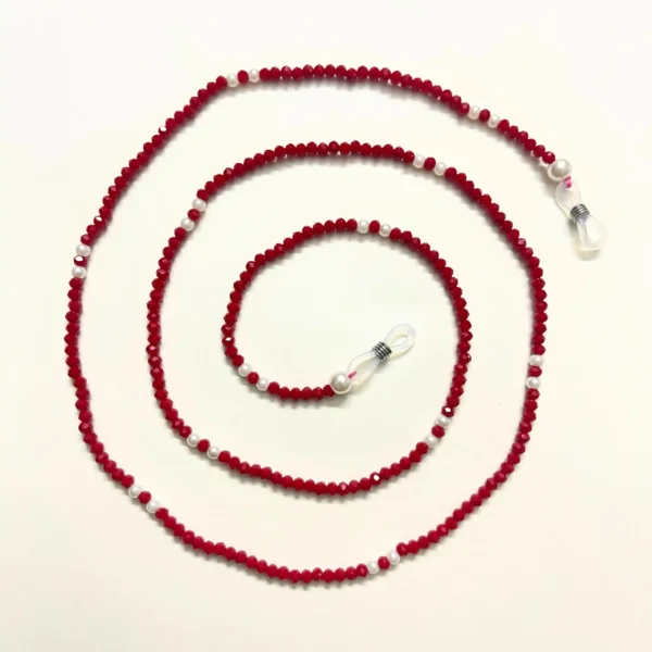 Chic Red and White Beaded Eyeglass Chain