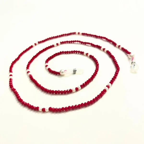 Chic Red and White Beaded Eyeglass Chain