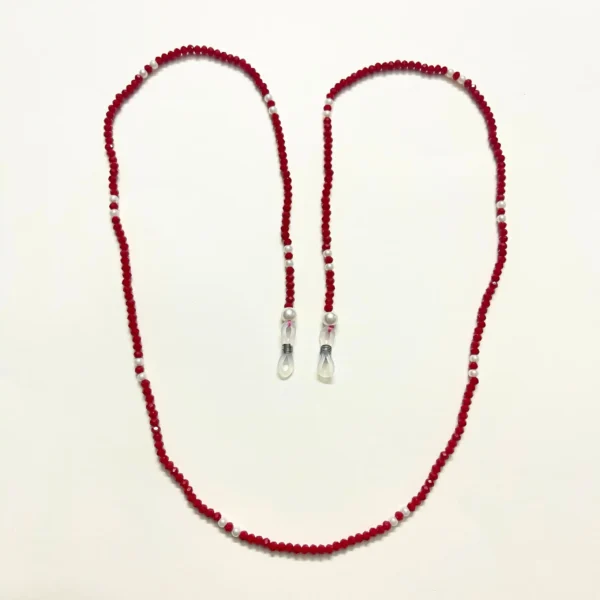 Chic Red and White Beaded Eyeglass Chain