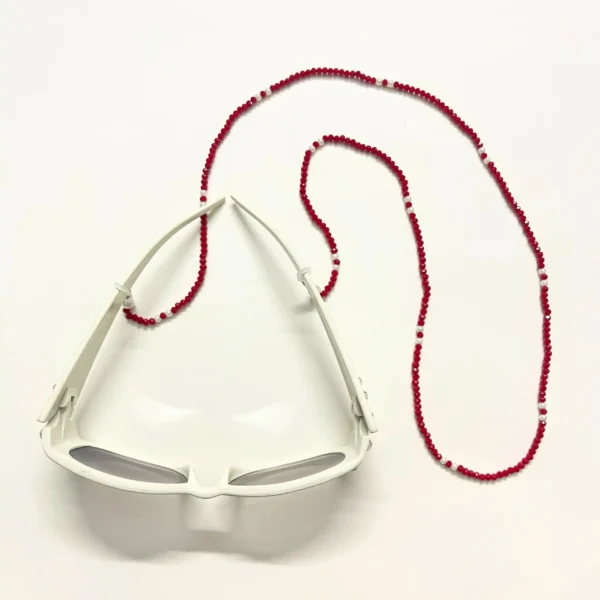 Chic Red and White Beaded Eyeglass Chain