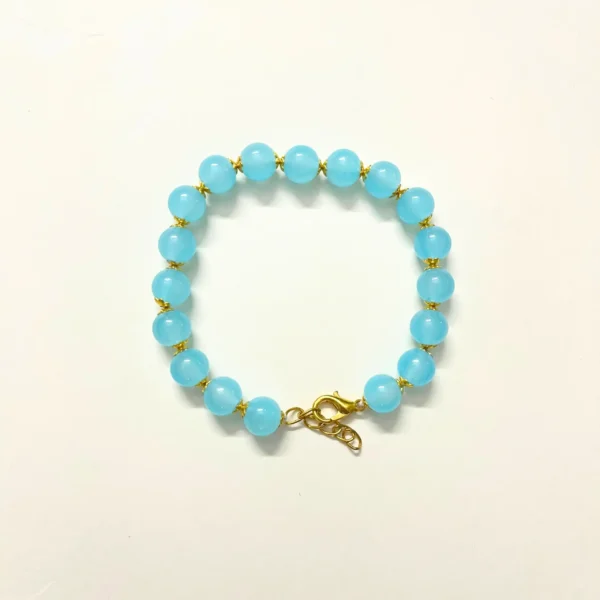 Chic Sky Blue Beaded Bracelet with Golden Star Accents