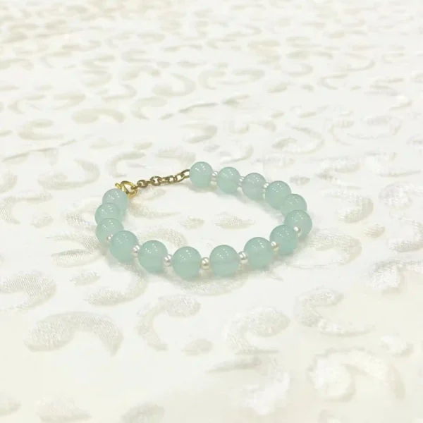 Elegant Aquamarine Bead Bracelet with Pearl Accents and Gold Chain