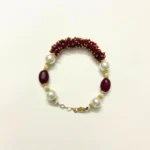 Elegant Pearl and Burgundy Bead Bracelet with Gold-Tone Accents