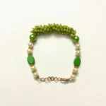 Green Stone and Pearl Gold-Toned Bracelet