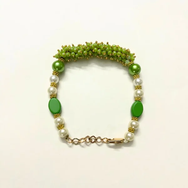 Green Stone and Pearl Gold-Toned Bracelet