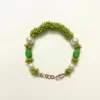 Green Stone and Pearl Gold-Toned Bracelet