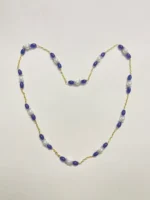 Graceful Purple Oval Beads and Light Steel Blue Onyx Cluster Beads Necklace with Gold Chain