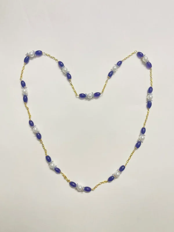 Graceful Purple Oval Beads and Light Steel Blue Onyx Cluster Beads Necklace with Gold Chain