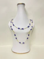 Graceful Purple Oval Beads and Light Steel Blue Onyx Cluster Beads Necklace with Gold Chain