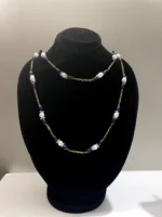 Graceful Purple Oval Beads and Light Steel Blue Onyx Cluster Beads Necklace with Gold Chain