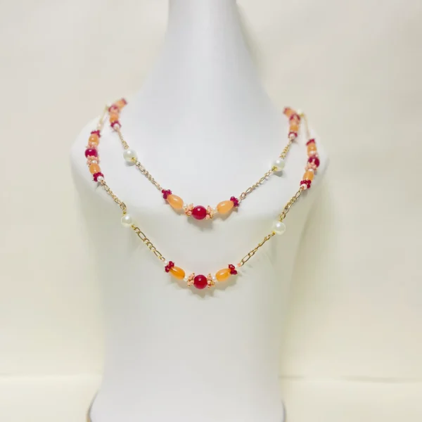 Radiant Multicolor Necklace With White Pearls, Orange Oval Beads And Red Glass Bead