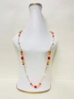 Radiant Multicolor Necklace With White Pearls, Orange Oval Beads And Red Glass Bead