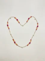 Radiant Multicolor Necklace With White Pearls, Orange Oval Beads And Red Glass Bead