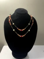 Radiant Multicolor Necklace With White Pearls, Orange Oval Beads And Red Glass Bead