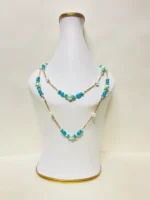 Stylish Necklace with White Pearls, Bondi Blue Oval Beads, and Light Sea Green Beads